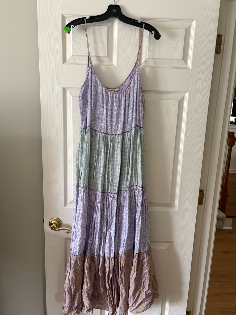 Roller Rabbit Lavender, Mint and Tan Tiered Spaghetti-Strap Maxi Dress